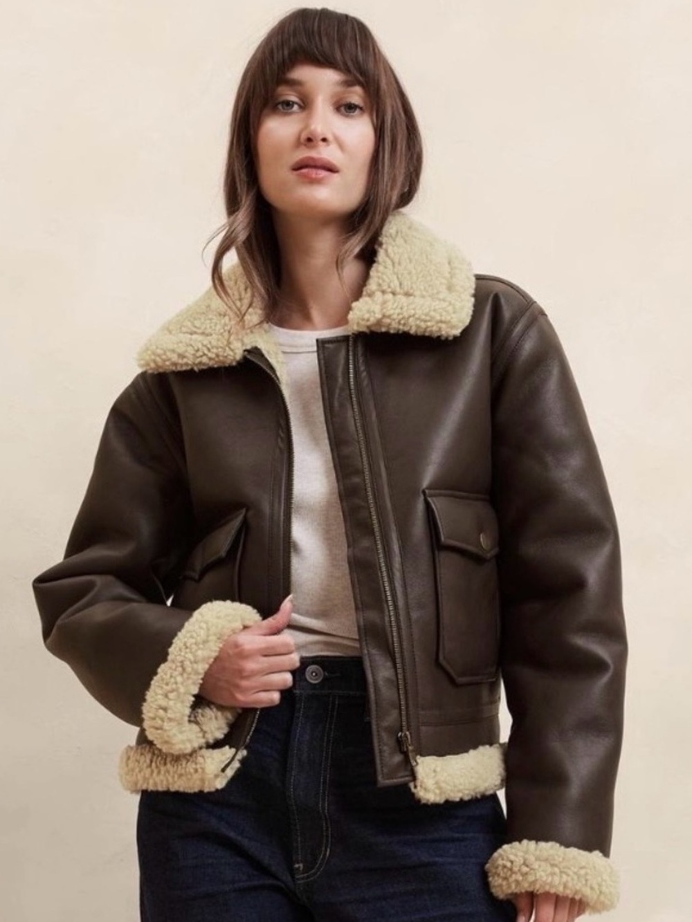 Banana Republic Vegan Leather Shearling Bomber Jacket